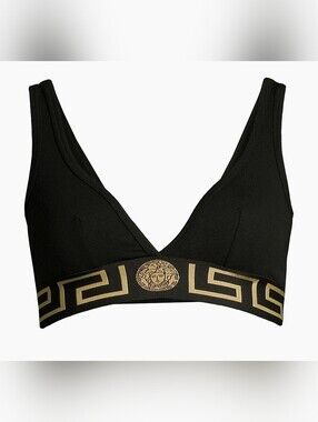 Versace Black Bralette with Gold Medusa & Greca Band
